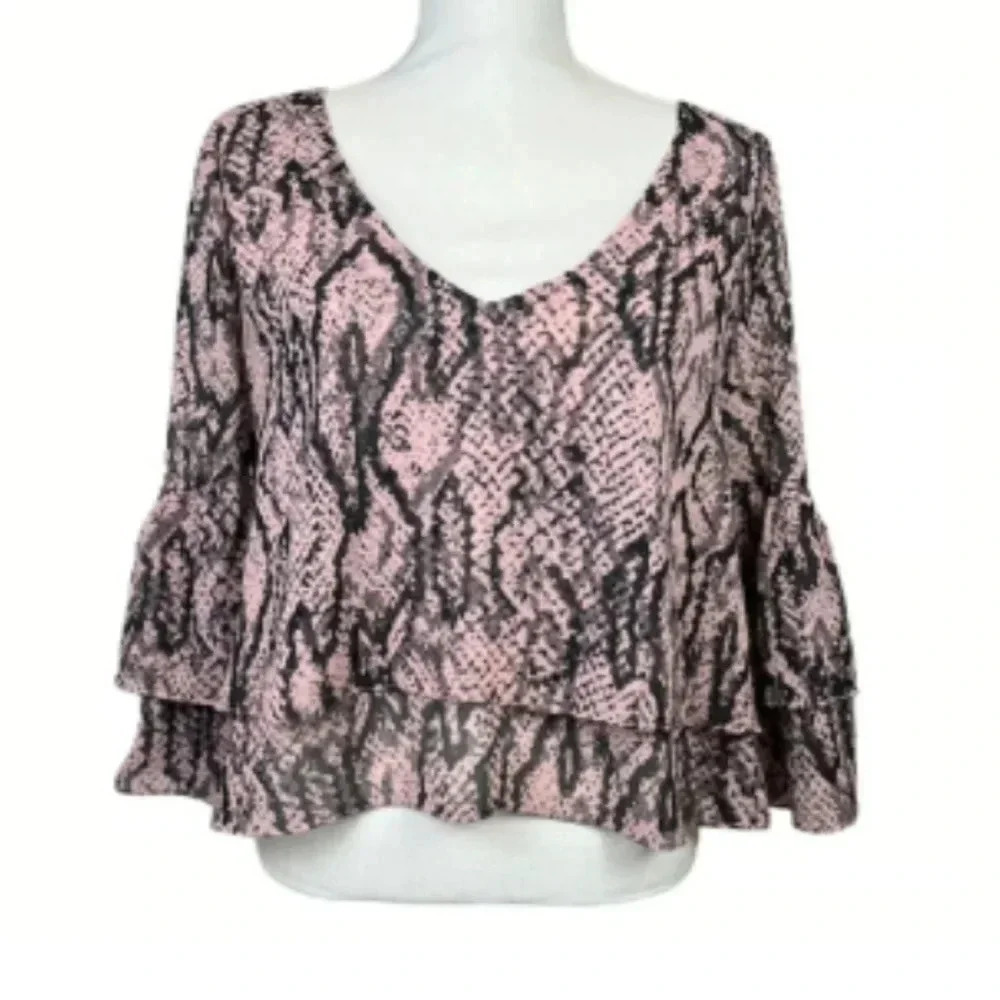 BB Dakota Women's Top Snakeskin Pink and Black Layered Cropped